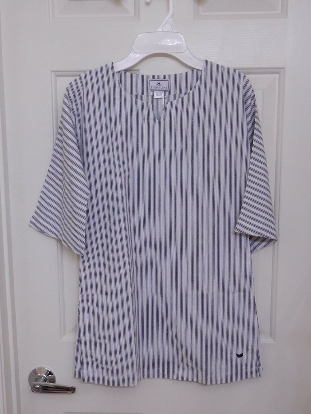 NWT Petite Plume White Navy French Ticking Caftan Nightgown sz 7